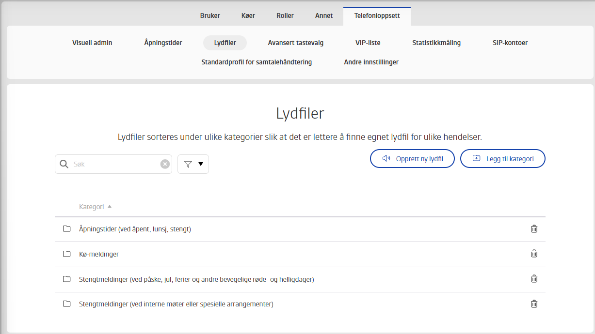 Administrasjon-Telefonioppsett-Lydfiler
