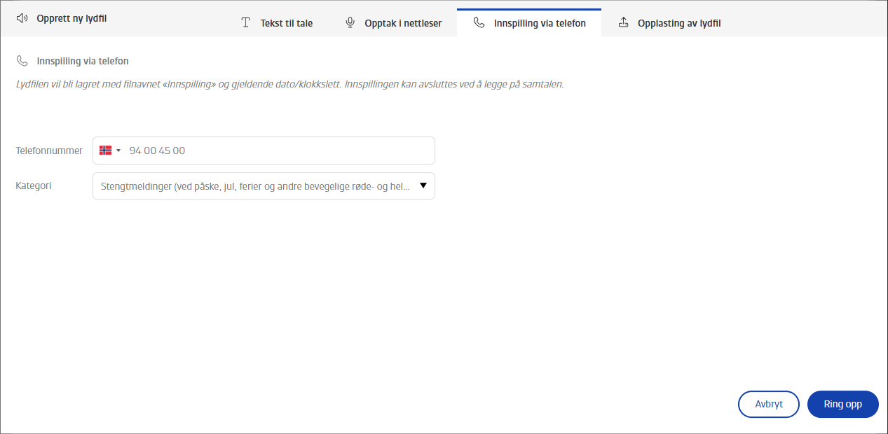 Innspilling via telefon